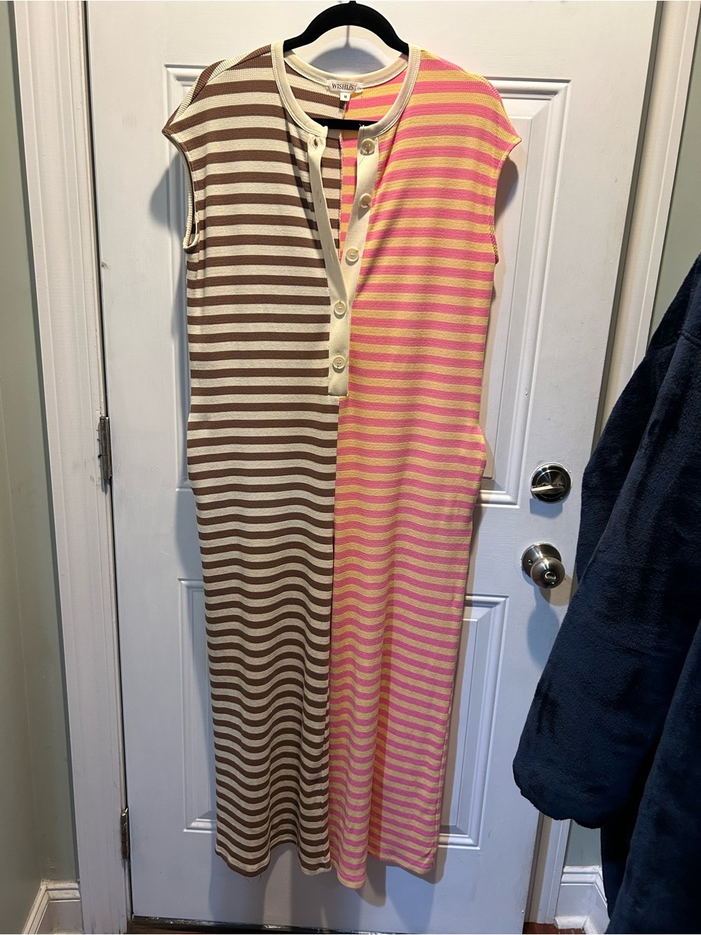 Two-Tone Striped Knit Jumpsuit — Brown & Pink